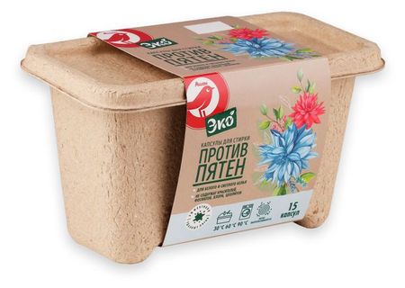 Капсулы для стирки АШАН Красная птица Эко Против пятен для белого белья, 15 капсул