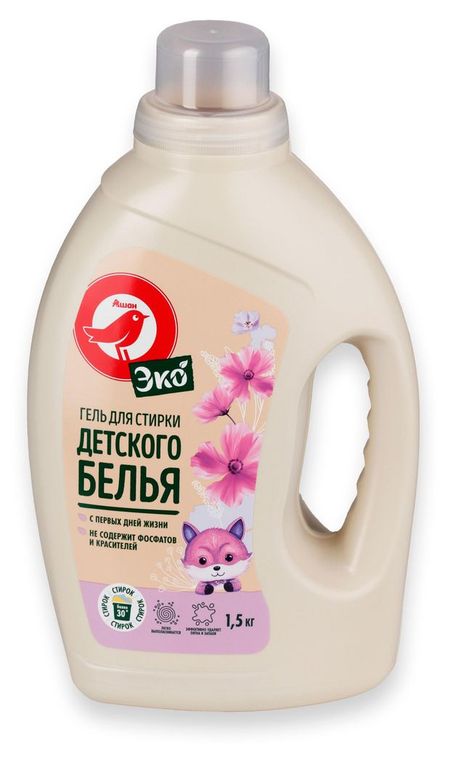 Гель для стирки АШАН Красная птица Эко для детского белья, 1,5 кг