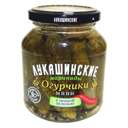 Огурчики мини Лукашинские маринады по-астрахански с пряной зеленью 670 г