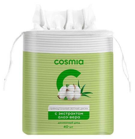 Ватные диски Cosmia прямоугольные с экстрактом алоэ-вера, 40 шт