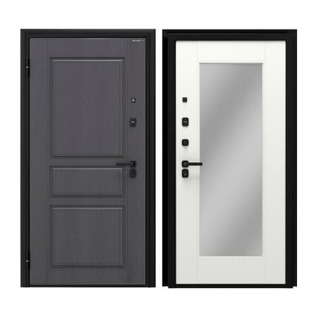 Дверь входная DoorHan Премиум Квадро левая вуддуб графит - малибу белый с зеркалом 980х2050 мм