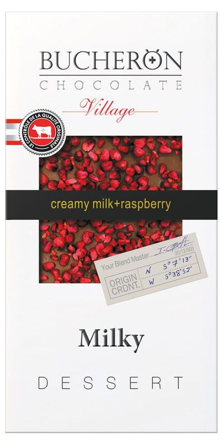 Шоколад молочный BUCHERON с кусочками малины, 100 г