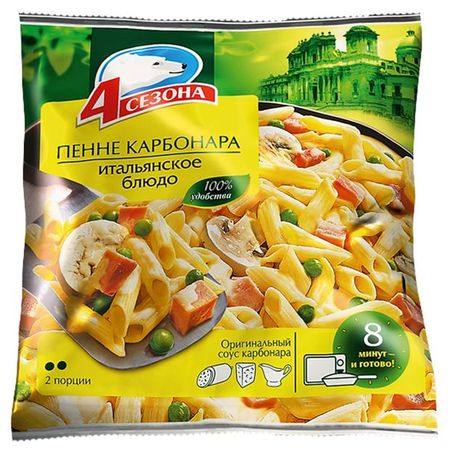 Овощная смесь Паста Пенне Карбонара 4 Сезона Итальянское блюдо замороженная, 600 г