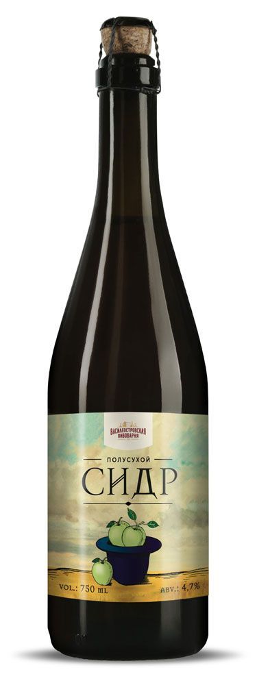 Сидр игристый Сидр полусладкий светлый фильтрованный 4,7%, 750 мл