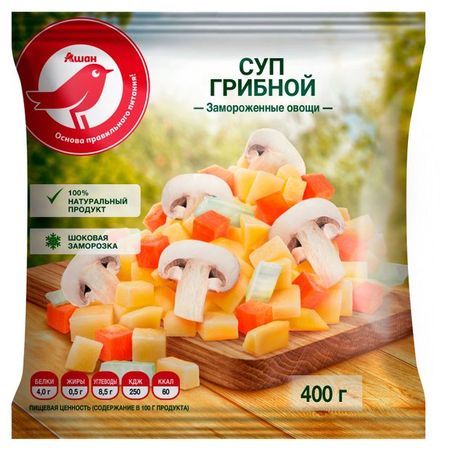 Овощная суповая смесь Суп грибной АШАН Красная птица с шампиньонами замороженная, 400 г