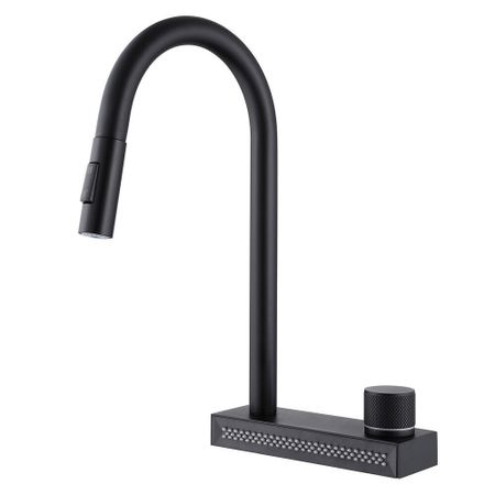 Смеситель для кухни Abber Kreis черный с высоким изливом с водопадом с вытяжной лейкой (AF8114B)