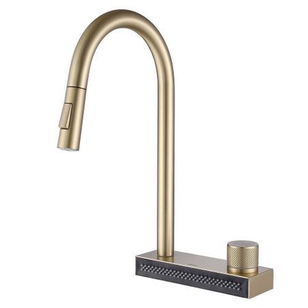 Смеситель для кухни Abber Kreis золото с высоким изливом с водопадом с вытяжной лейкой (AF8114G)