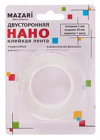 Лента клейкая двусторонняя прозрачная НАНО, намотка 1 м, ширина 30 мм, толщина 2 мм