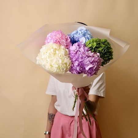 Букет живых цветов БУКЕТНЫЙ ДОМИК Букет из 5 гортензий искусственный букет гортензий из шелка