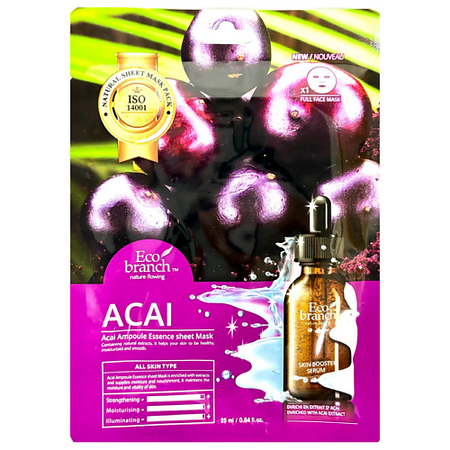 Маска для лица ECOBRANCH Ампульная тканевая маска с ягодами асаи искусственные рождественские веточки с ягодами и шишками