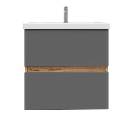 Комплект тумба с раковиной Sanstar Graffa 60 см подвесная дуб вотан/графит софт (451.1-1.4.1.КФОС)