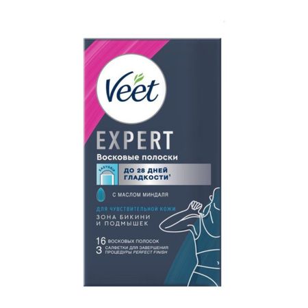 Восковые полоски Veet Expert для чувствительной кожи, 12 шт.