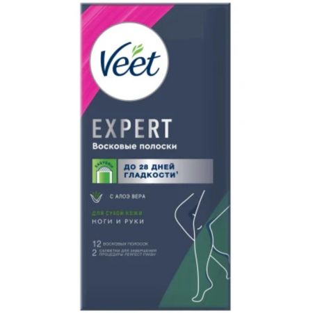 Восковые полоски Veet Expert для сухой кожи, 12 шт.