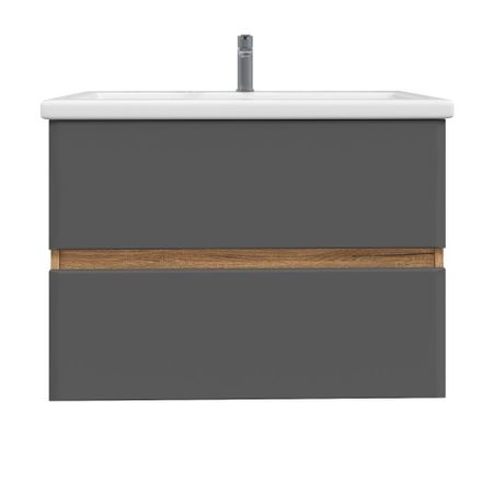 Комплект тумба с раковиной Sanstar Graffa 80 см подвесная дуб вотан/графит софт (453.1-1.4.1.ККОМ)