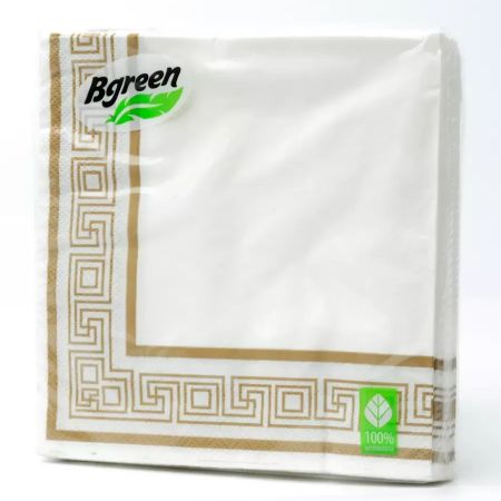 Салфетки Bulgaree green греческая рамка золотая 3 слоя 33х33 см 20 шт