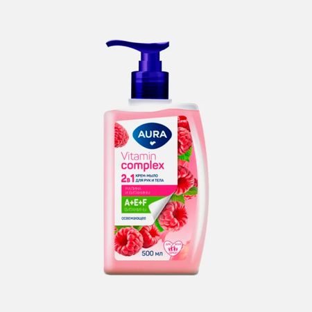 Крем-мыло AURA Vitamin complex для рук и тела с малиной 500 мл