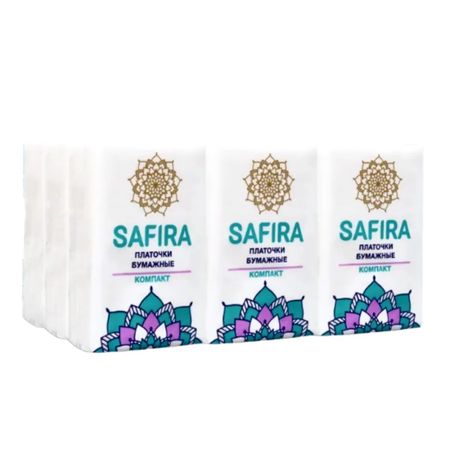Платочки бумажные Safira без аромата, двухслойные, спайка 10х9 шт