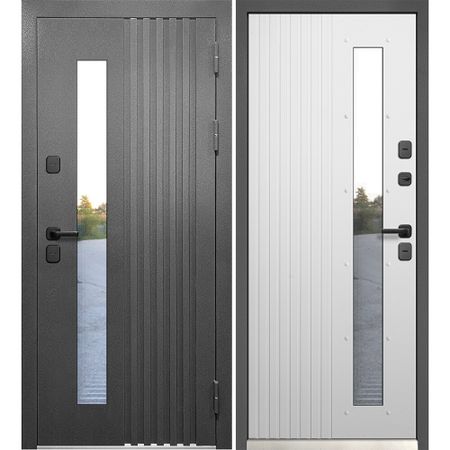 Дверь входная с терморазрывом Ferroni Luxor Termo Рейка правая графит серый муар - эмалит белый со стеклопакетом 860х2050 мм