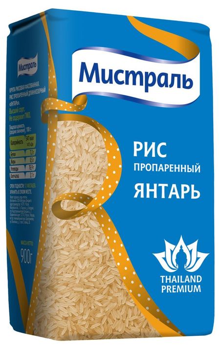 Рис пропаренный Мистраль Янтарь длиннозерный, 900 г