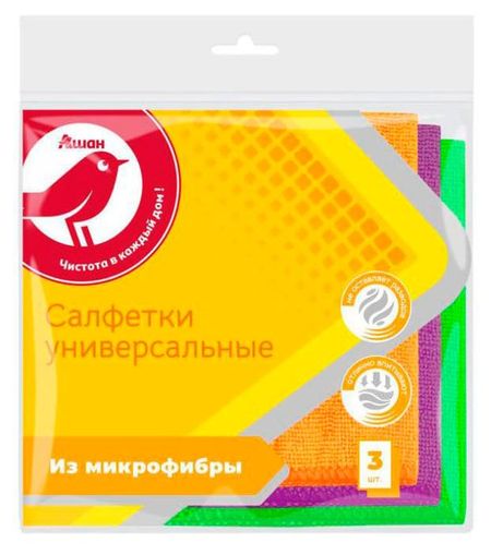 Салфетка АШАН Красная птица из микрофибры, 3 шт