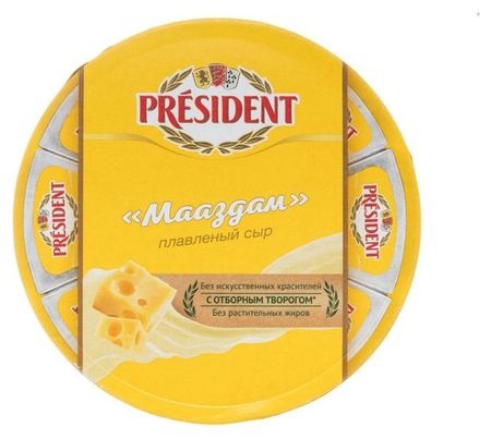 Сыр плавленый Мааздам President треугольники БЗМЖ, 140 г
