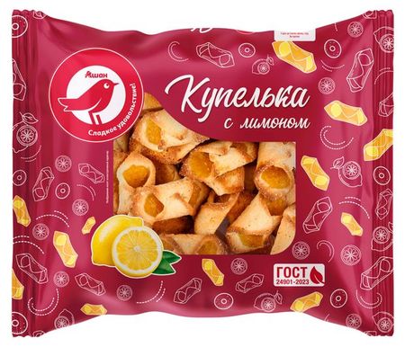 Печенье сдобное АШАН Красная птица Купелька с лимоном, 400 г