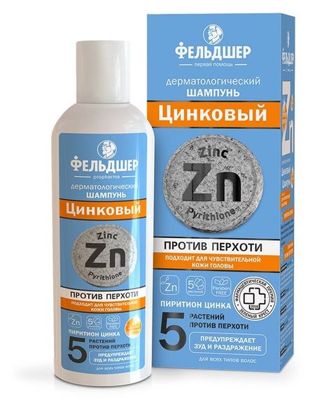 Шампунь для волос Фельдшер Цинковый дерматологический против перхоти, 180 мл