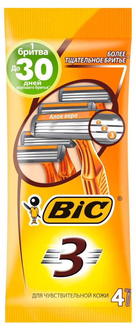 Бритва мужская одноразовая, BIC 3 Sensitive Греция, 4 шт
