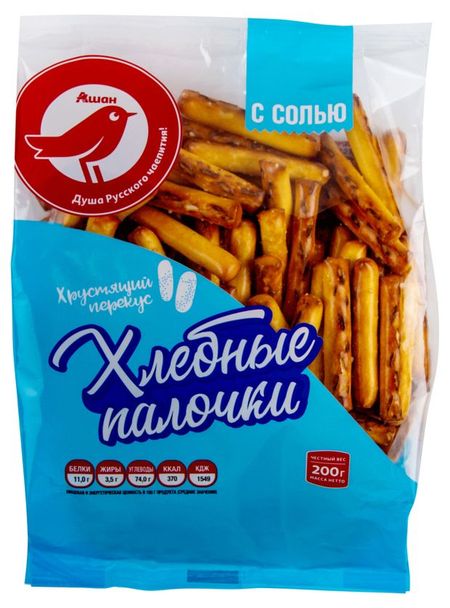 Хлебные палочки АШАН Красная птица с солью, 200 г