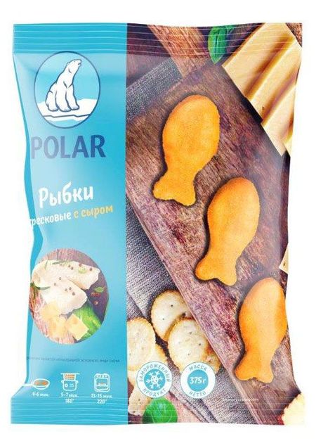 Рыбки тресковые наггетсы POLAR из трески и путассу с сыром замороженные, 375 г