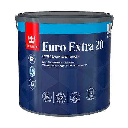 Краска моющаяся Tikkurila/Tikkivala Euro Extra 20 база С бесцветная 2,7 л