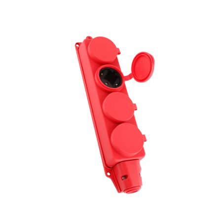 Розетка штепсельная Düwi четверная с заземлением IP44 настенная красная