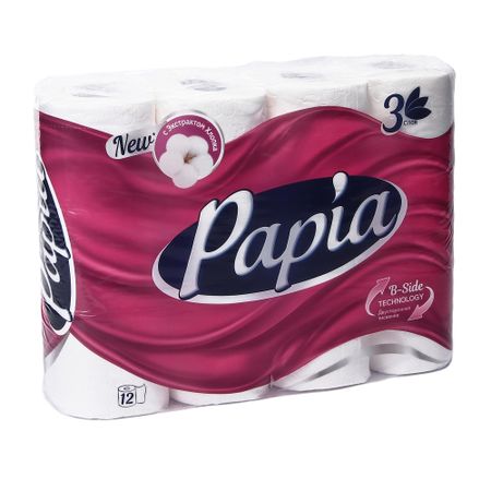 Туалетная бумага Hayat Papia Белая 3 слоя 12 рулонов (5031380)