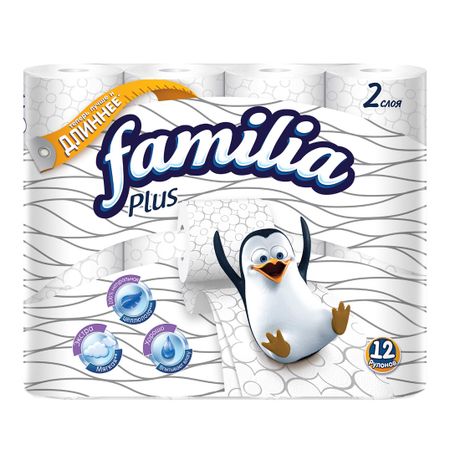 Туалетная бумага Familia Plus белая 2-слойная 12 рулонов