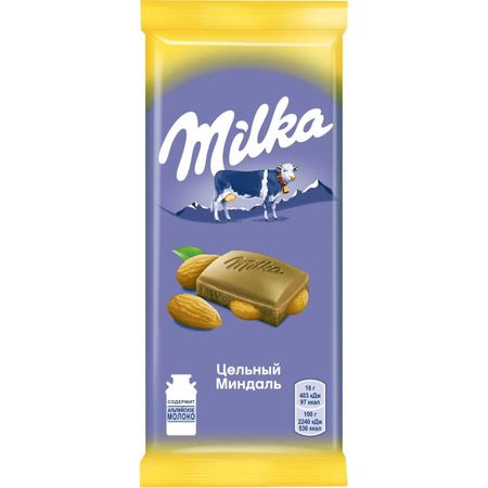 Шоколад молочный Milka с цельным миндалем, 85 г