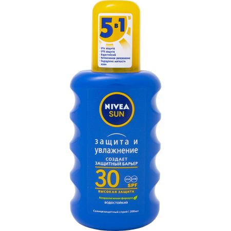 Спрей солнцезащитный Nivea Sun SPF 30+ Защита и увлажнение 200 мл витамин д3 будь здоров спрей внутрен 2000 ме 30 мл