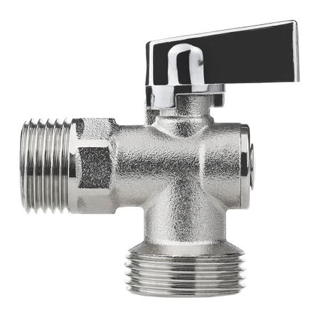 Кран шаровой латунный MasterProf Compact 1/2 НР(ш) х 3/4 НР(ш) к бытовой технике хром мини с отражателем угловой ГОСТ Р 59553-2021 (ИС.081209) глазки мини идет коза рогатая колокольчик на шее