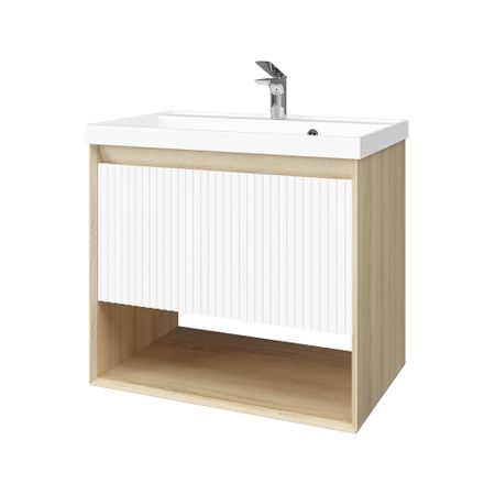 Комплект тумба с раковиной Jorno Tossony 70 см подвесная сонома светлая/белая (Toss.01.70/P/SS-W/JR)