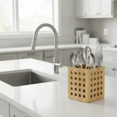 Подставка для столовых приборов 4 отсека Mallony 12х12х14 см бамбук цвет бежевый