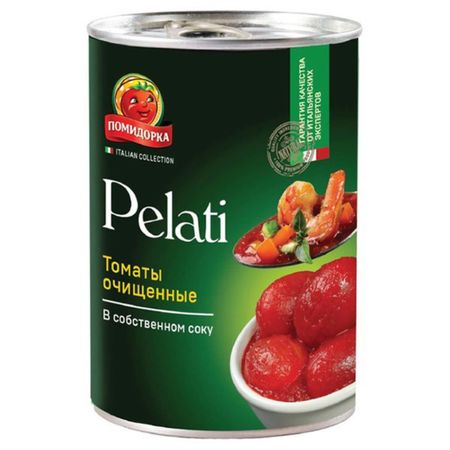Томаты Помидорка с ключом, очищенные, в собственном соку, 400 г