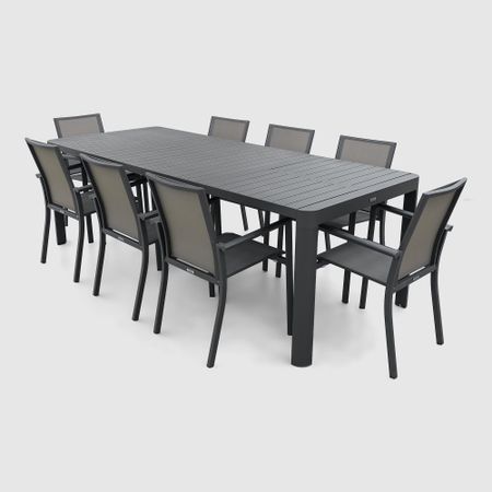 Комплект мебели Bizzotto угольный 9 предметов: стол Kiplin и 8 кресел Konnor