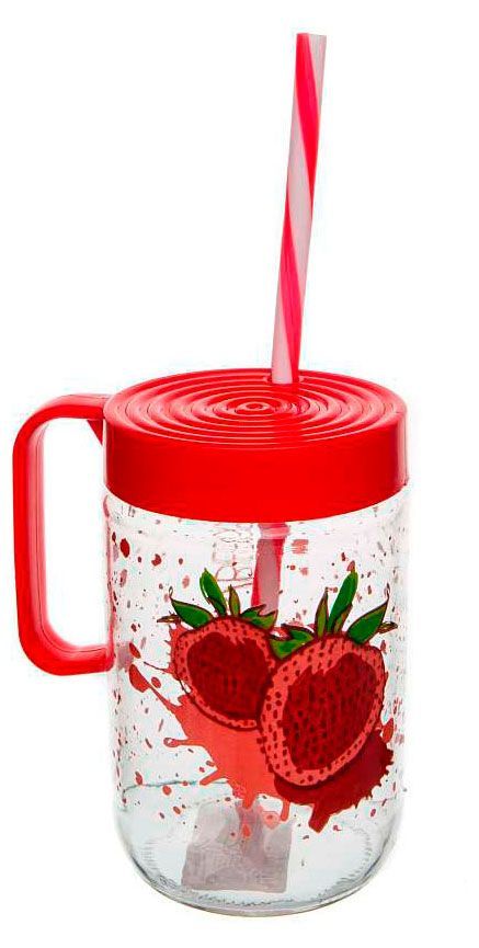 Кружка-банка Solmazer с трубочкой стеклянная с пластиковой крышкой, 660 мл