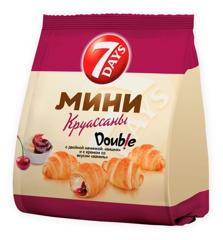 Мини-круассаны 7Days с двойной начинкой вишня и с кремом со вкусом ваниль, 265 г