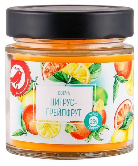 Свеча АШАН Красная птица с ароматом цитруса и грейпфрута в банке, 25 ч