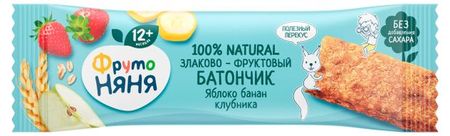 Батончик злаково-фруктовый ФрутоНяня Яблоко-Банан-Клубника, 25 г