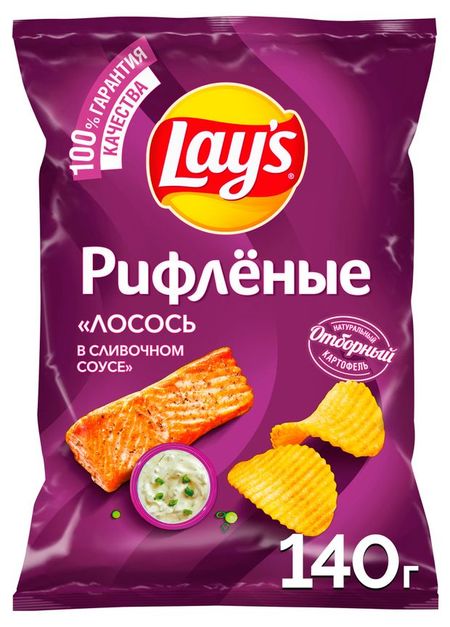 Чипсы картофельные Lay's Лосось в сливочном соусе рифленые, 140 г