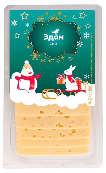 Сыр твердый АШАН Красная птица Эдам нарезка 45% БЗМЖ, 350 г