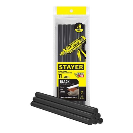 Стержни клеевые Stayer Professional 11х200 мм черные 110 г (6 шт.) стержни для клеевого пистолета н2 24308 8 д 7мм х18см 7шт упаковка стержни для клеевых пистолетов с блестками 18 см 7 мм 6 шт в пакете 11 24514 j1