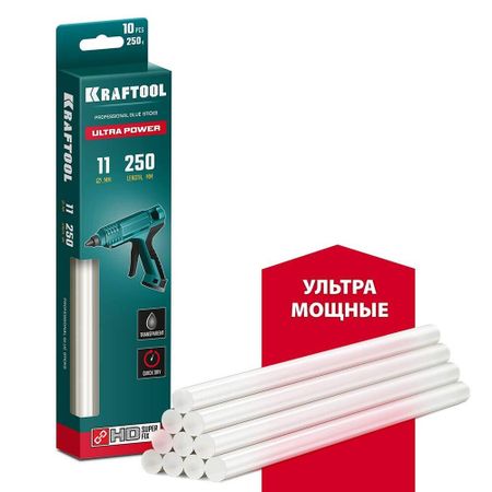 Стержни клеевые Kraftool Ultra Power 11х250 мм прозрачные 250 г (10 шт.) стержни для клеевого пистолета н2 24308 8 д 7мм х18см 7шт упаковка стержни для клеевых пистолетов с блестками 18 см 7 мм 6 шт в пакете 11 24514 j1