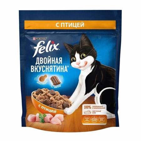 Сухие корма Felix Двойная Вкуснятина для взрослых кошек, с птицей (600 г)